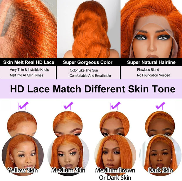 Orange Ginger 13X6 Full Lace Front Human Hair Wigs With Baby Hair Lace Wigs for Women