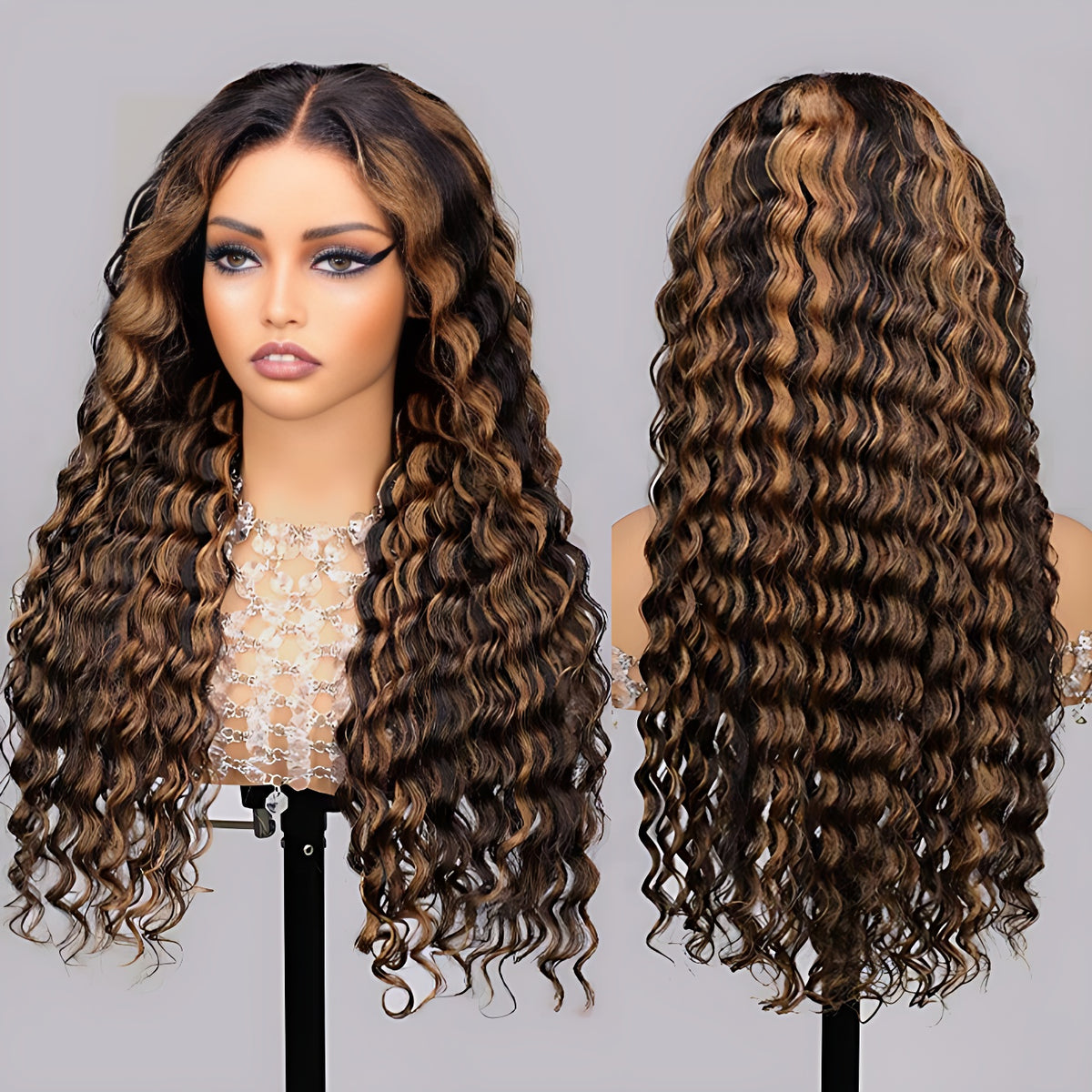 1B/30 Balayage Highlight Deep Wave 13X6 Full HD Lace Frontal Human Hair Wigs