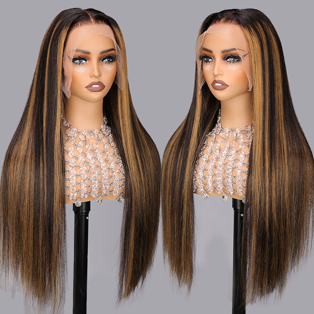 Balayage Highlight 1b/30 Straight HD Lace Frontal Wigs Human Hair Pre Plucked Hairline