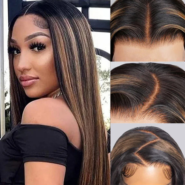 Balayage Highlight 1b/30 Straight HD Lace Frontal Wigs Human Hair Pre Plucked Hairline