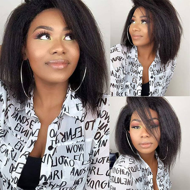 Bleached Knots Kinky Straight Hair Bob Wig Pre-cut Hd Lace Wear Go Glueless Human Hair Wigs