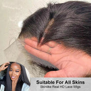 Kinky Straight Human Hair 13x6 Glueless Undetectable HD Lace Front Wigs For Women Pre Bleached and Pre Plucked Hairline