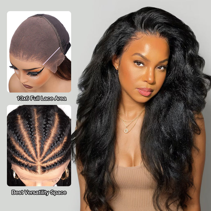 Kinky Straight Human Hair 13x6 Glueless Undetectable HD Lace Front Wigs For Women Pre Bleached and Pre Plucked Hairline