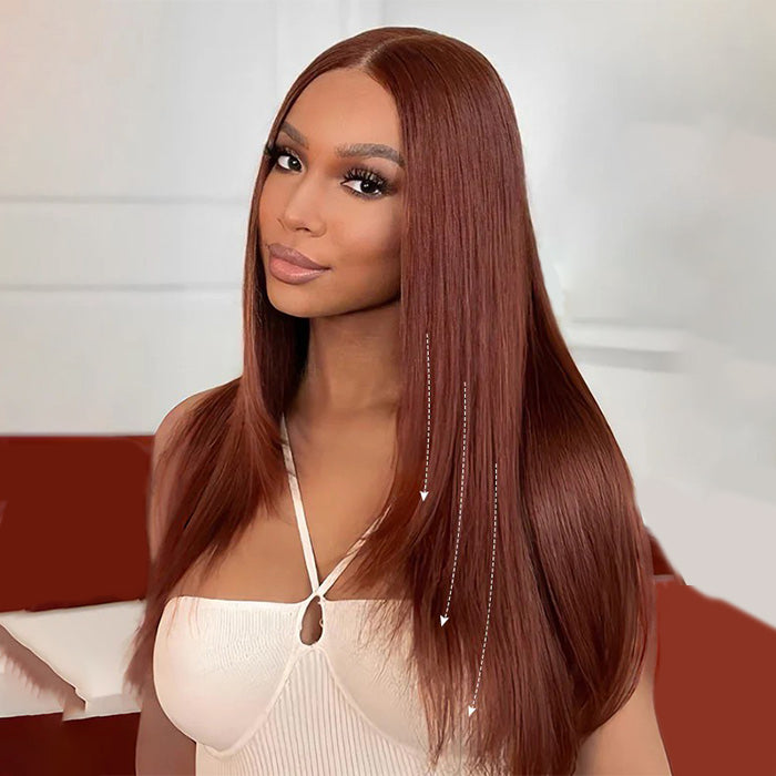 #33 Reddish Brown Layered Cut Straight Wigs 13x4/5x5 HD Lace Frontal Human Hair Wigs