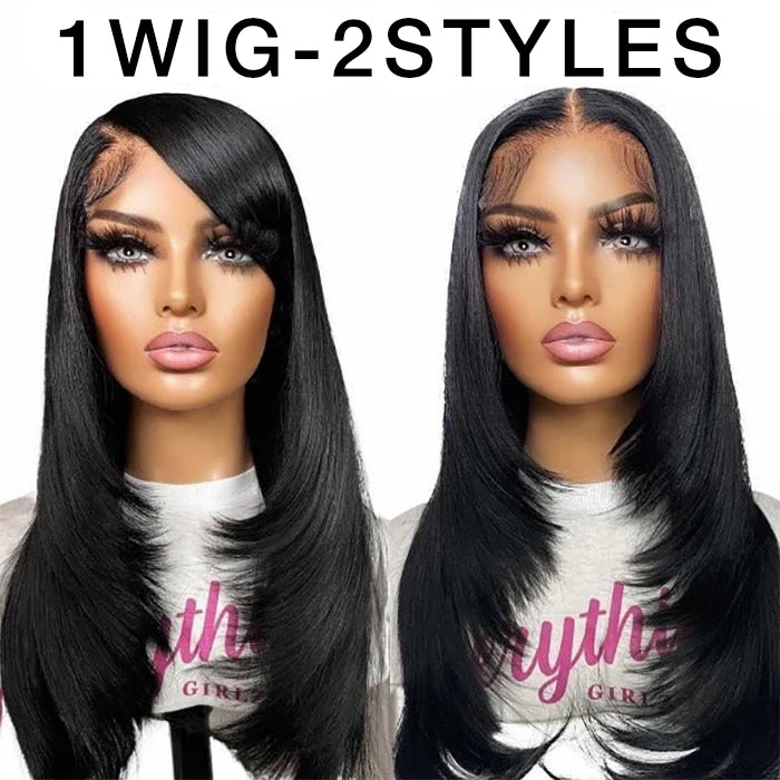 Pre-Cut 13x4 Lace Front Straight Layered Wig 100% Human Hair Glueless Wig Pre Bleached Knots Pre Plucked Hairline