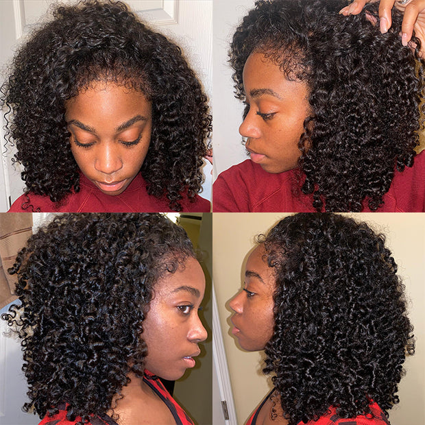 4C Edges Lace Front Bob Wig Glueless Curly Human Hair Wig with Pre Plucked Hairline