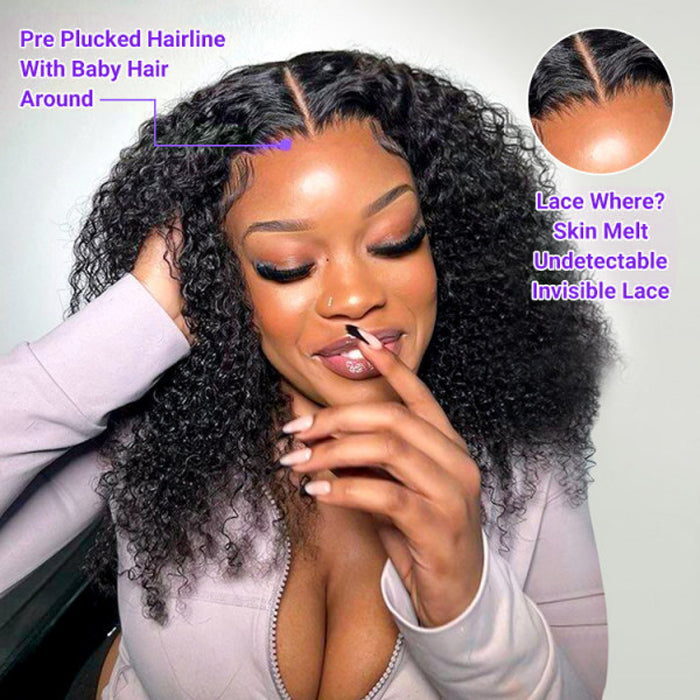 250% Density Popping Curly HD Lace Front Wigs Pre bleached Glueless Ready To Go Human Hair Wigs
