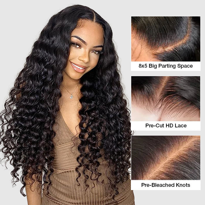 Glueless Wig Deep Wave 8x5 HD Lace Human Hair Pre Plucked & Bleached Ready to Go