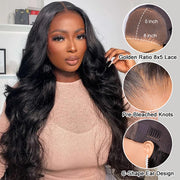 Glueless Wig 8x5 Closure HD Lace Long Body Wave Wig Pre Cut & Plucked & Bleached Ready to Go