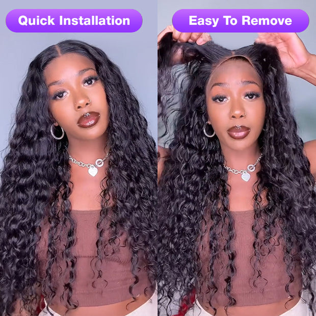 9A Grade Pre Bleached Deep Wave Ready & Go Wigs 8x5 Pre Cut Real Gluel ...