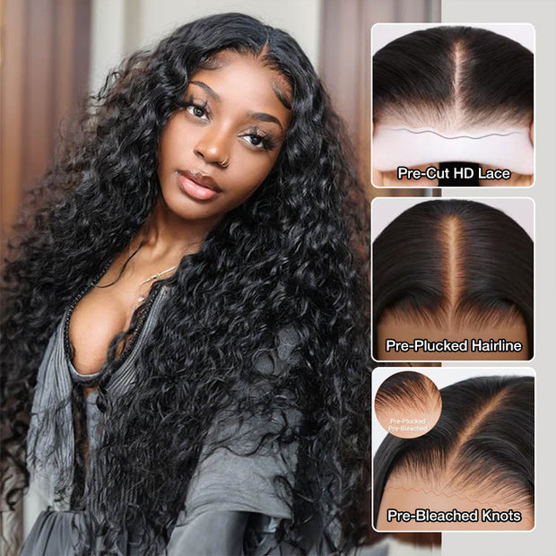 2Wigs = $199 | Water Wave & Silky Straight 8x5 Pre Cut Lace Bleached Knots Ready To Go Glueless Wig