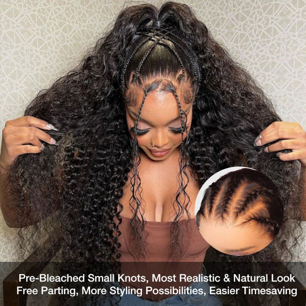 [2Wigs 28inch] Kinky Straight & Water Wave Pre-Knotless Super Natural Quick & Easy Install Glueless Wig