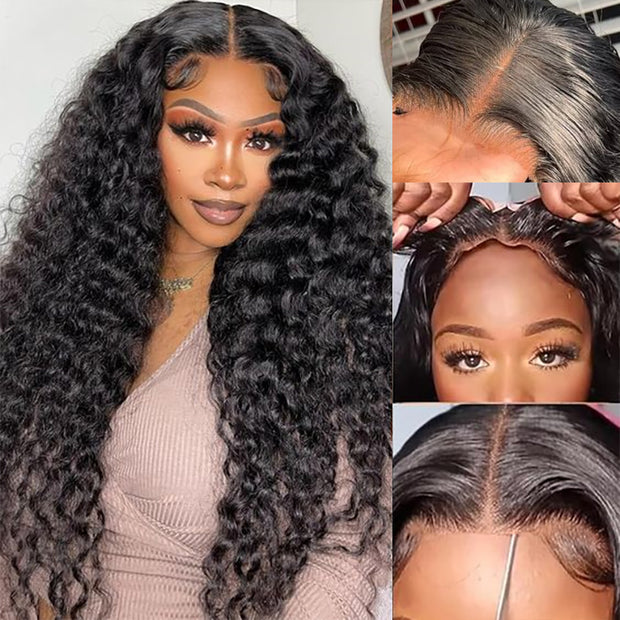 [2Wigs 28inch] Kinky Straight & Water Wave Pre-Knotless Super Natural Quick & Easy Install Glueless Wig