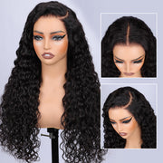 Glueless Wig Human Hair HD Lace Closure Wigs Pre Bleached Water Wave Wig 8x5 Big Parting Space