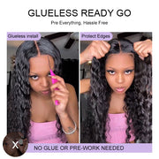 Glueless Wig Human Hair HD Lace Closure Wigs Pre Bleached Water Wave Wig 8x5 Big Parting Space