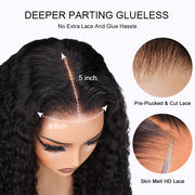 Glueless Wig Human Hair HD Lace Closure Wigs Pre Bleached Water Wave Wig 8x5 Big Parting Space