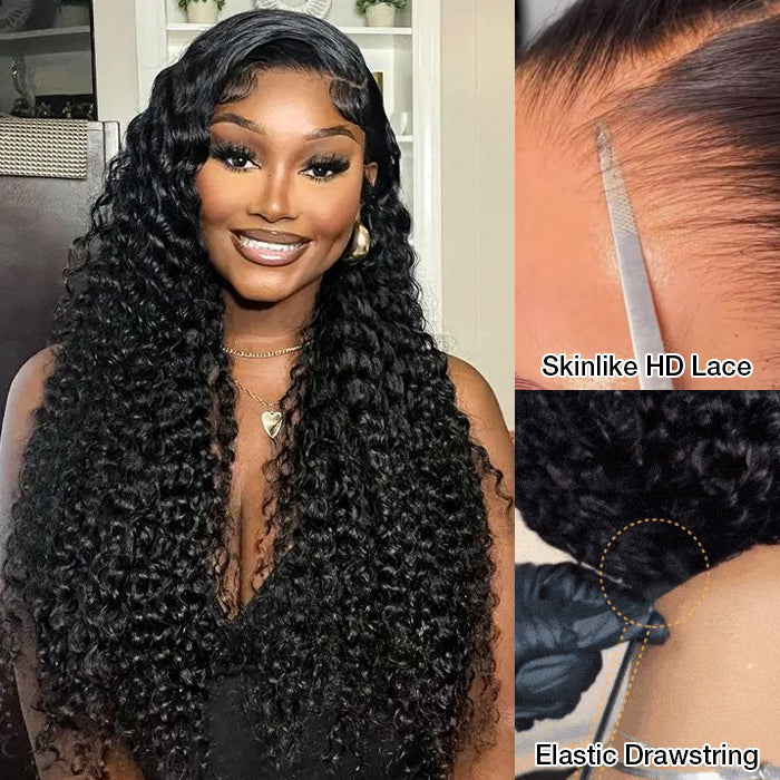 180% Density Curly Pre Everything Invisi Drawstring Wig 13x6 HD Lace Frontal C Part Glueless Wig