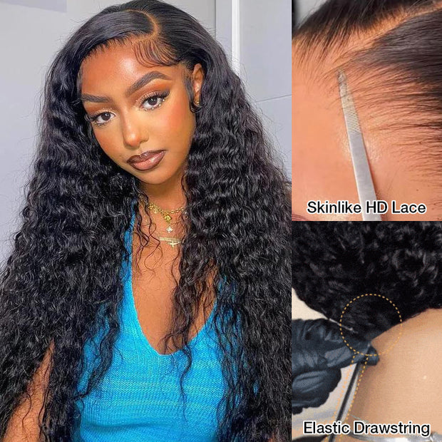 Glueless Water Wave 13x6 Full Frontal HD Lace C Part Pre Everything Invisi Drawstring Wig