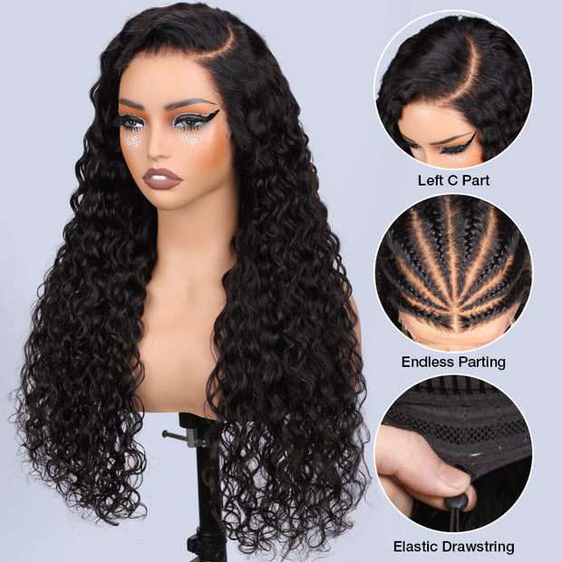 Glueless Water Wave 13x6 Full Frontal HD Lace C Part Pre Everything Invisi Drawstring Wig