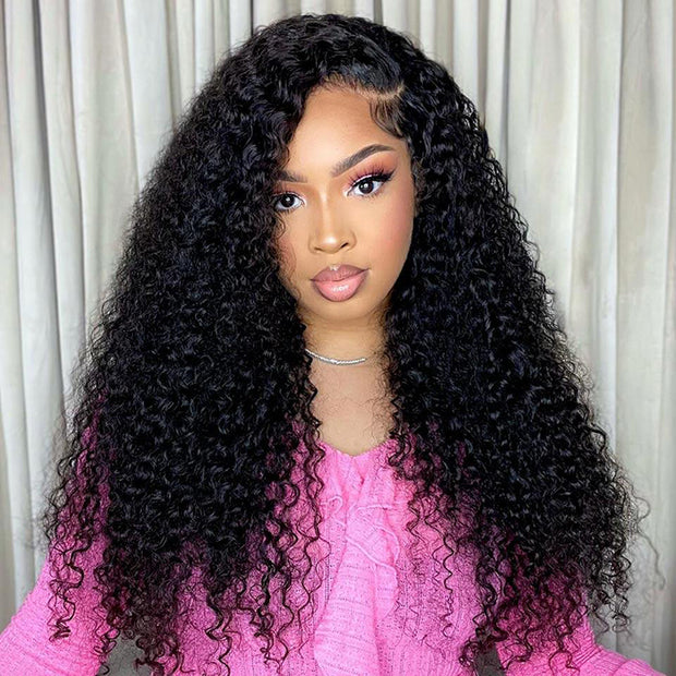 180% Density Curly Pre Everything Invisi Drawstring Wig 13x6 HD Lace Frontal C Part Glueless Wig