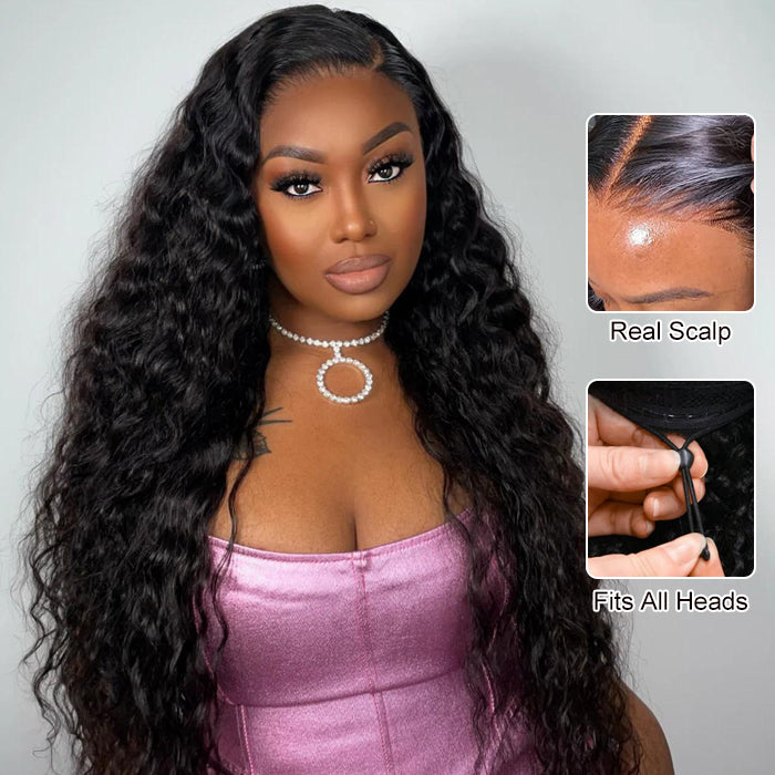 Glueless Water Wave 13x6 Full Frontal HD Lace C Part Pre Everything Invisi Drawstring Wig