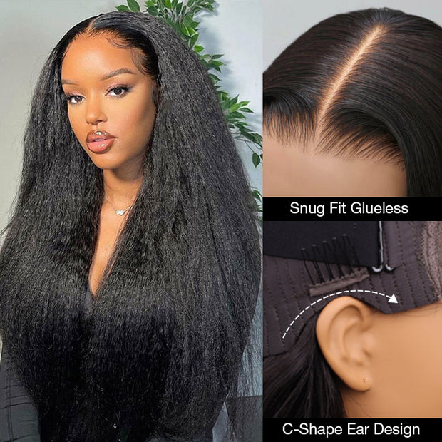 Pre Everything 8x5 Kinky Straight HD Glueless Lace Closure Ready Go Wigs Pre Cut With Bleached Knots