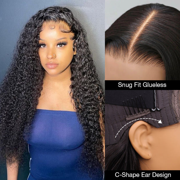 Pre-Cut HD Lace 8x5 Pre Bleached Curly Human Hair Wigs Put on and Go Glueless Wig Super Secure