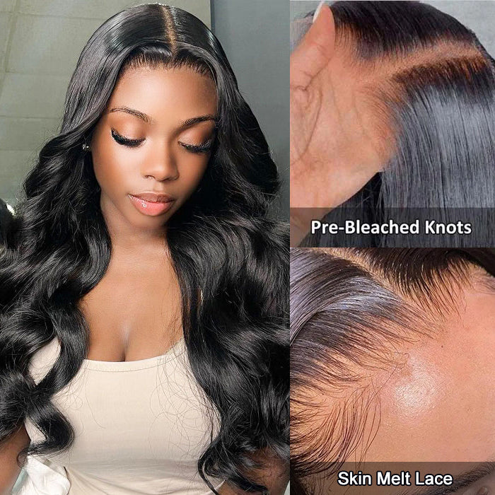 Glueless Wig 8x5 Closure HD Lace Long Body Wave Wig Pre Cut & Plucked & Bleached Ready to Go