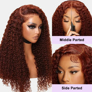 Reddish Brown Curly 13×4 Pre Cut HD Lace Front Human Hair Wigs 150% 180% 220% Density