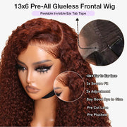 Reddish Brown Curly 13×4 Pre Cut HD Lace Front Human Hair Wigs 150% 180% 220% Density