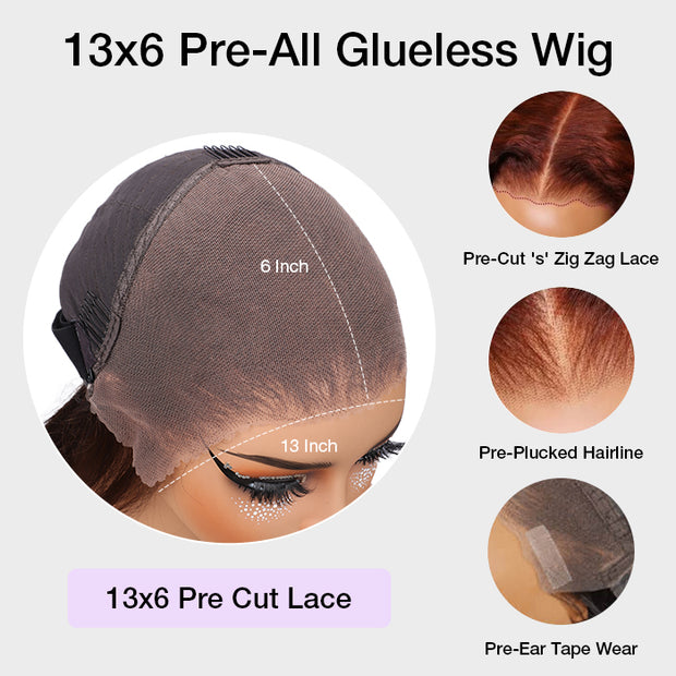 Pre-All Wig Reddish Brown 13x6 Ear To Ear Lace Front Jerry Curly Put on and Go Glueless Wig