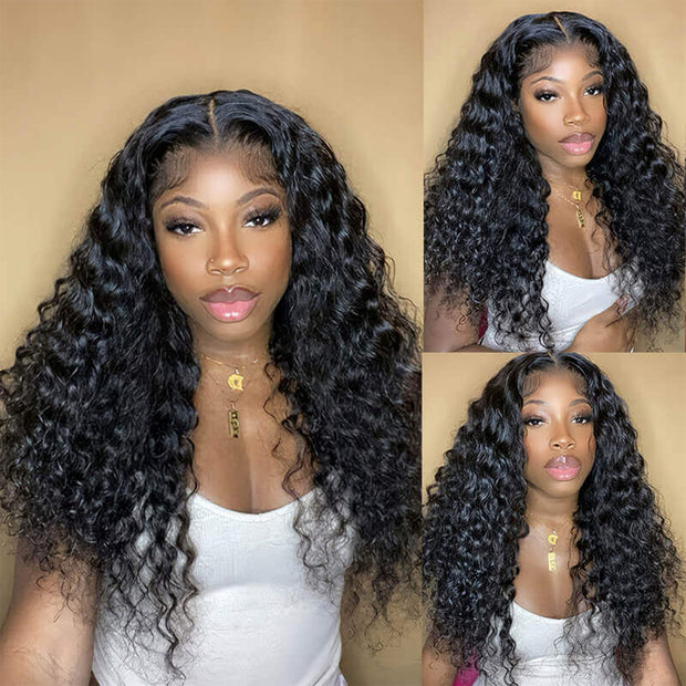 C-Shape Ear Design Deep Wave Glueless 8x5 HD Lace Wig Pre-Cut Closure Wig Wear Go Invisible Knots