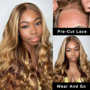 C-Shape Ear Design Body Wave 4/27 Highlight Color Glueless 8x5 HD Lace Wigs With Pre-Plucked Hairline