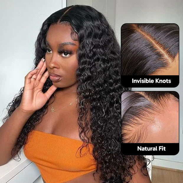 C-Shape Ear Design Deep Wave Glueless 8x5 HD Lace Wig Pre-Cut Closure Wig Wear Go Invisible Knots