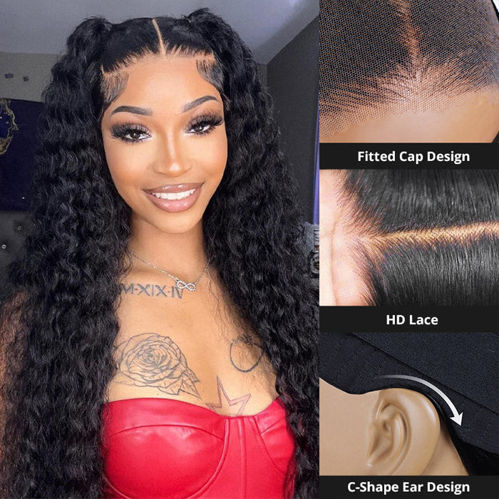 C-Shape Ear Design Deep Wave Glueless 8x5 HD Lace Wig Pre-Cut Closure Wig Wear Go Invisible Knots