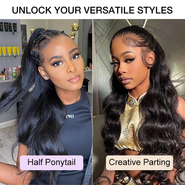 Put on go® Glueless Body Wave Pre Cut 8x5 HD Lace Closure Wig Invisible Knots Realistic Hairline Large & Small Cap Size