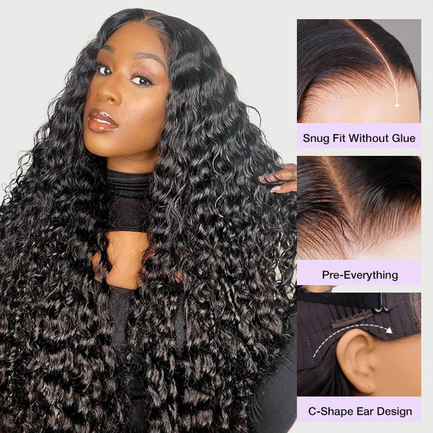 Put on go® Glueless Deep Wave 8x5 HD Lace Closure Wig Invisible Knots Large & Small Cap Size