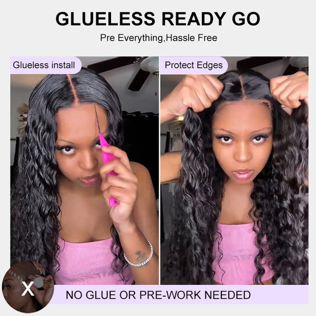 Glueless Wig Human Hair HD Lace Closure Wigs Pre Bleached Water Wave Wig 8x5 Big Parting Space