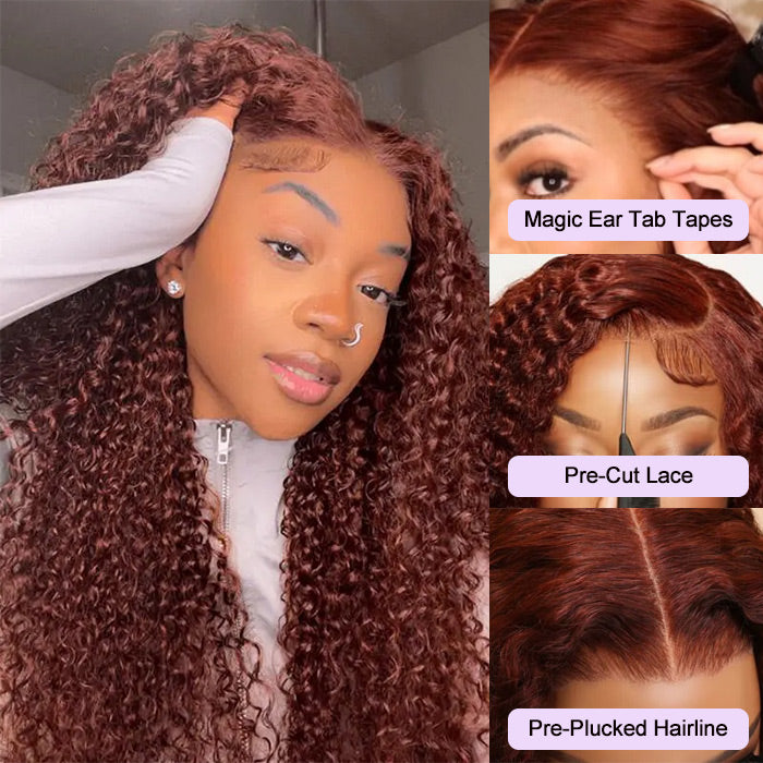 Pre-All Wig Reddish Brown 13x6 Ear To Ear Lace Front Jerry Curly Put on and Go Glueless Wig