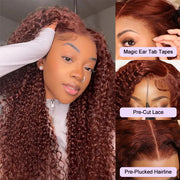 Reddish Brown Curly 13×4 Pre Cut HD Lace Front Human Hair Wigs 150% 180% 220% Density