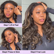 Highlight 13x6 Full Transparent Lace Front Wigs Body Wave Glueless Real to Wear Wig