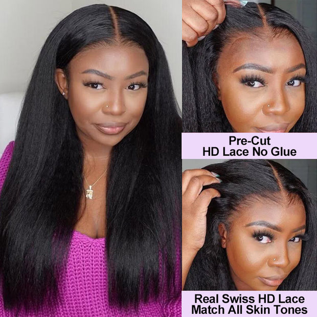 13x6 Lace Frontal Yaki Straight Pre Cut & Pre-Plucked Real Ear To Ear Pre-All Glueless Wig