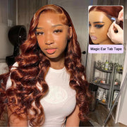 Reddish Brown Body Wave 13×4 Pre Cut HD Lace Front Human Hair Wigs 150% 180% 220% Density