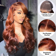 Reddish Brown Body Wave 13×4 Pre Cut HD Lace Front Human Hair Wigs 150% 180% 220% Density