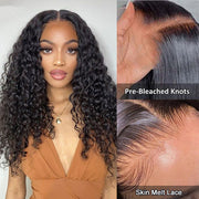 Glueless Wig Human Hair HD Lace Closure Wigs Pre Bleached Water Wave Wig 8x5 Big Parting Space