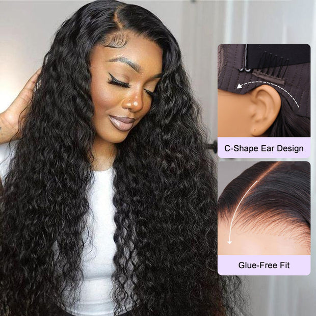 Glueless Wig Human Hair HD Lace Closure Wigs Pre Bleached Water Wave Wig 8x5 Big Parting Space