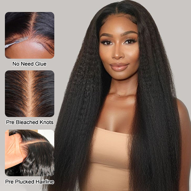 Kinky Straight 8x5 Pre Cut HD Lace Closure Human Hair Wig Ready & Go Glueless Wigs