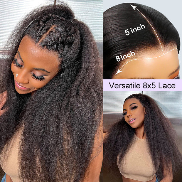 Kinky Straight 8x5 Pre Cut HD Lace Closure Human Hair Wig Ready & Go Glueless Wigs