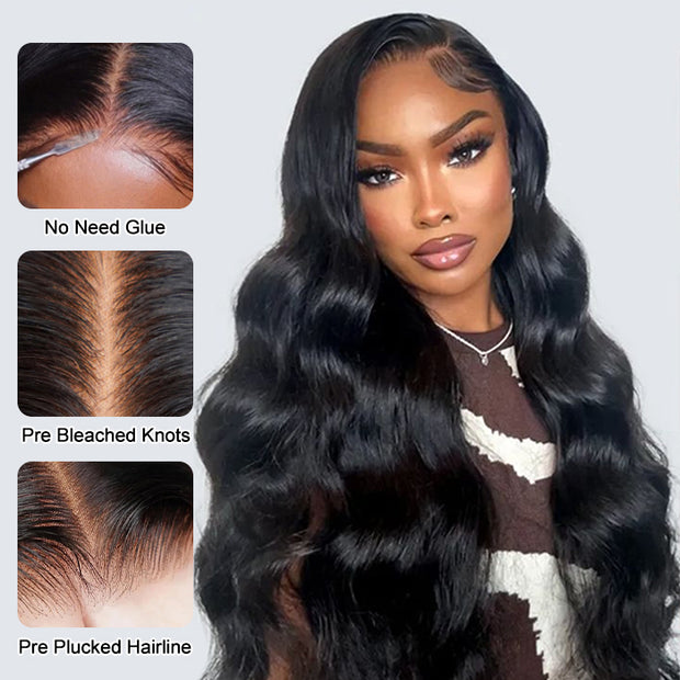 Put on go® Glueless Body Wave Pre Cut 8x5 HD Lace Closure Wig Invisible Knots Realistic Hairline Large & Small Cap Size