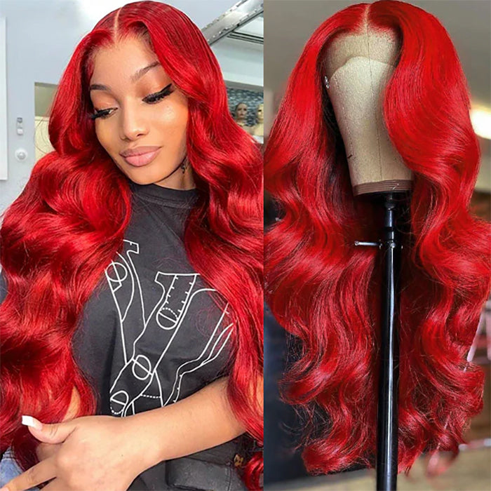 Red Lace Front Wig Straight Body Wave 13 4 HD Lace Frontal Human Hai Hermosa Hair